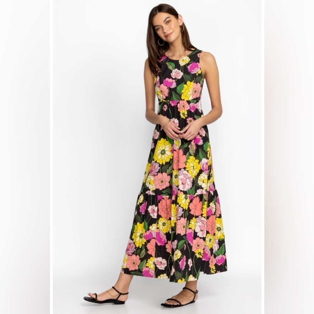 Johnny Was Black floral pink yellow Cassai Open back sleeveless maxi dress S NWT - Picture 5 of 14